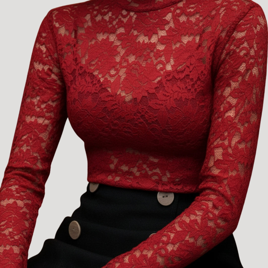 High Neck Long Sleeve Lace Top