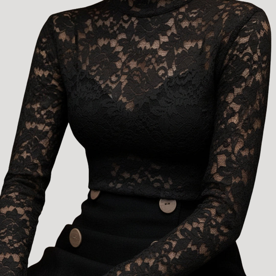 High Neck Long Sleeve Lace Top