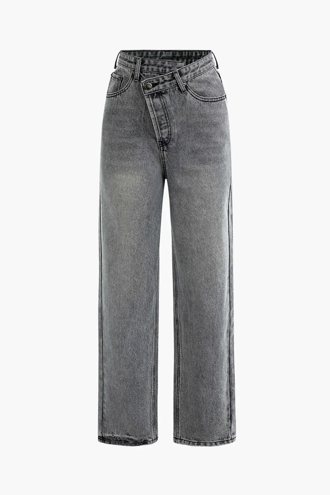 MEWE | Asymmetric High-Waisted Straight-Leg Jeans with Waistband