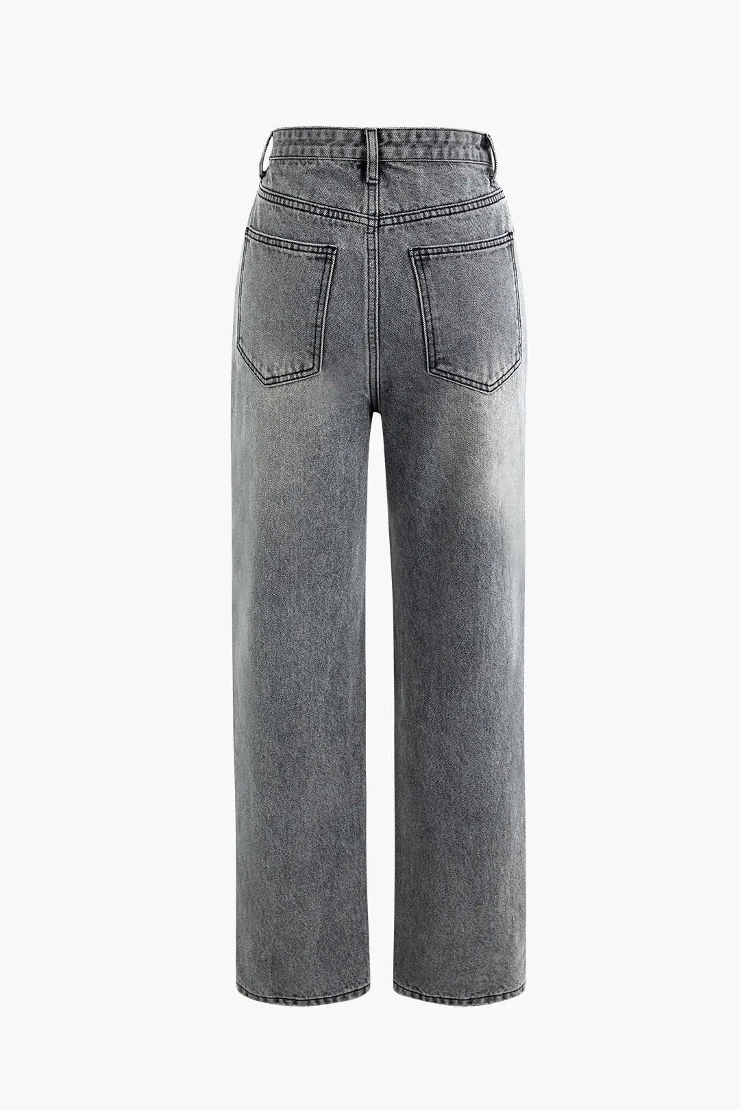 MEWE | Asymmetric High-Waisted Straight-Leg Jeans with Waistband