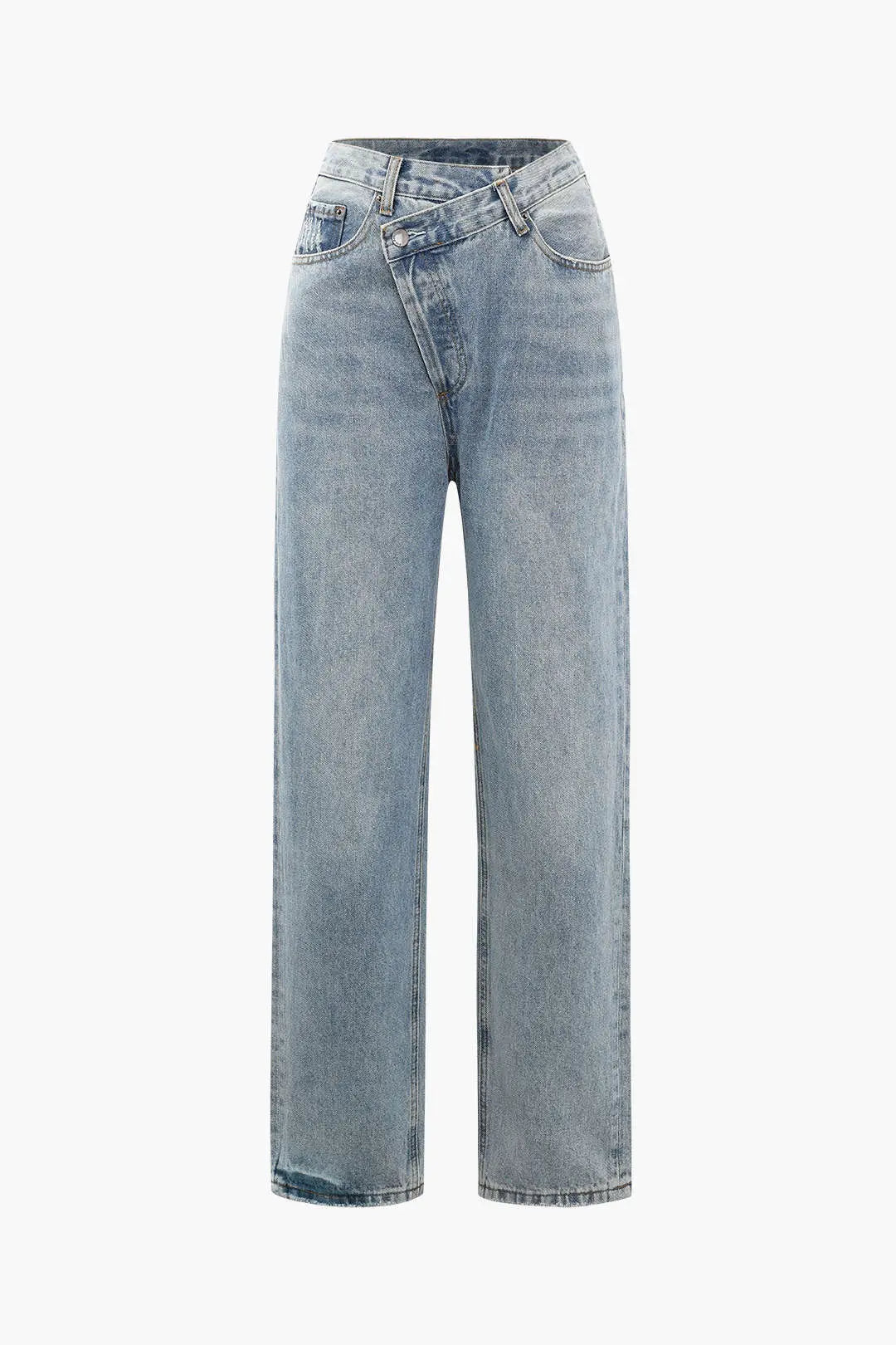 MEWE | Asymmetric High-Waisted Straight-Leg Jeans with Waistband