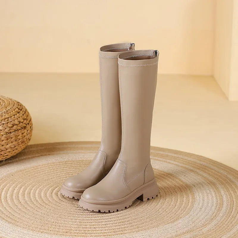 MEWE | Chunky Knee-High Platform Boots with Back Zip Mewe London