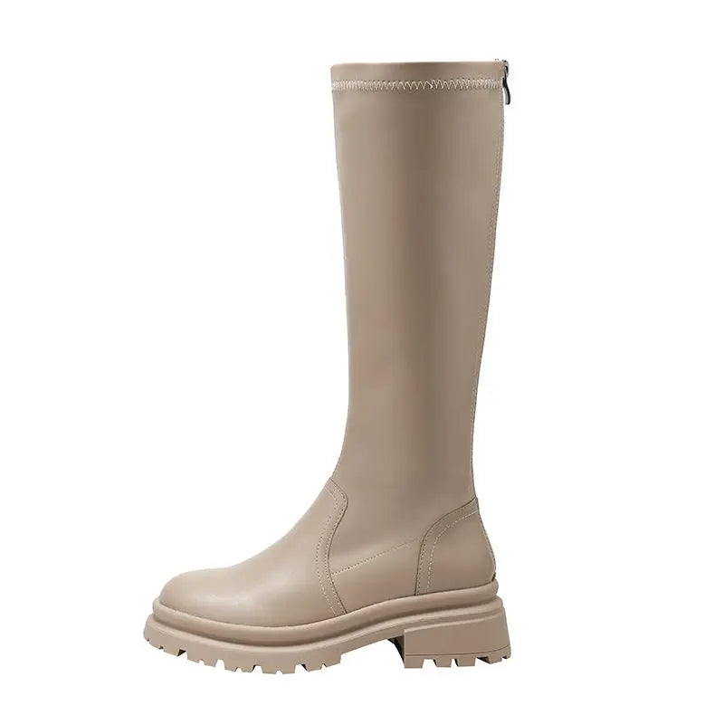 MEWE | Chunky Knee-High Platform Boots with Back Zip Mewe London