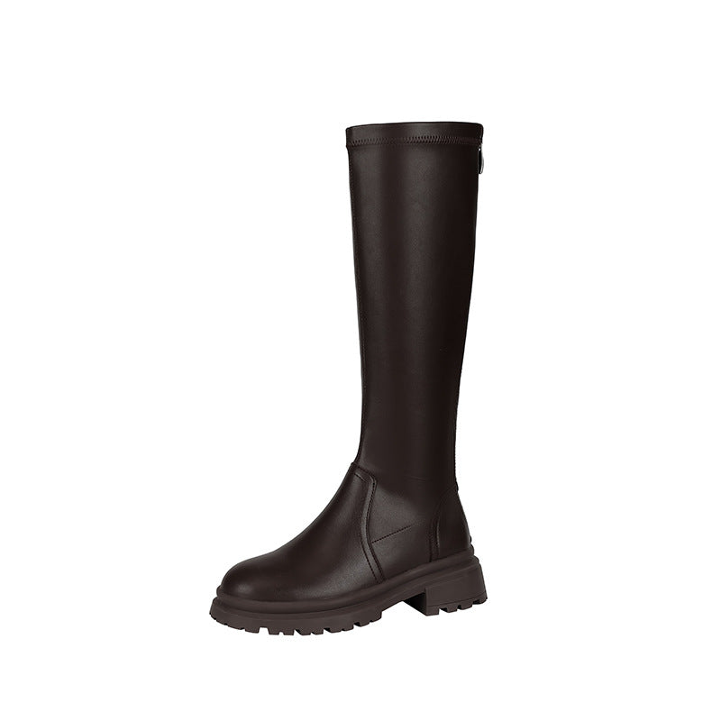 MEWE | Chunky Knee-High Platform Boots with Back Zip