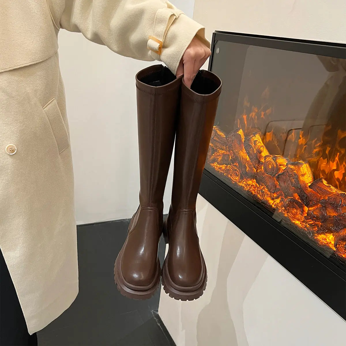 MEWE | Chunky Knee-High Platform Boots with Back Zip Mewe London