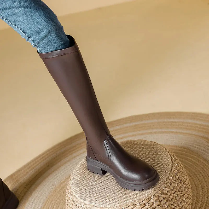 MEWE | Chunky Knee-High Platform Boots with Back Zip Mewe London