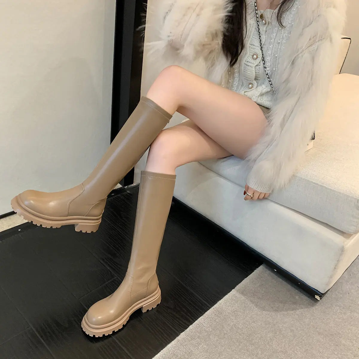 MEWE | Chunky Knee-High Platform Boots with Back Zip Mewe London