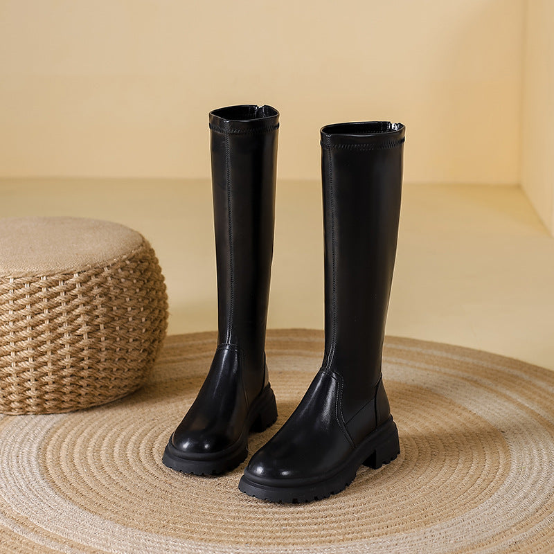 MEWE | Chunky Knee-High Platform Boots with Back Zip
