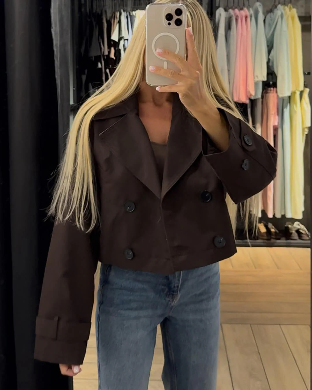 MEWE | Cropped Trench Coat with Contrast Button Detailing