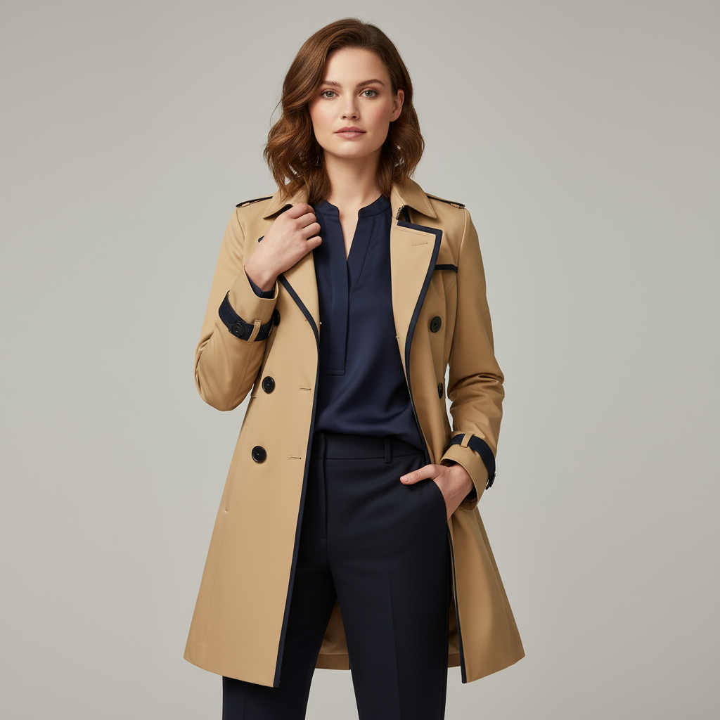 MEWE | Elara – Button Front Trench Coat with Contrast Trim