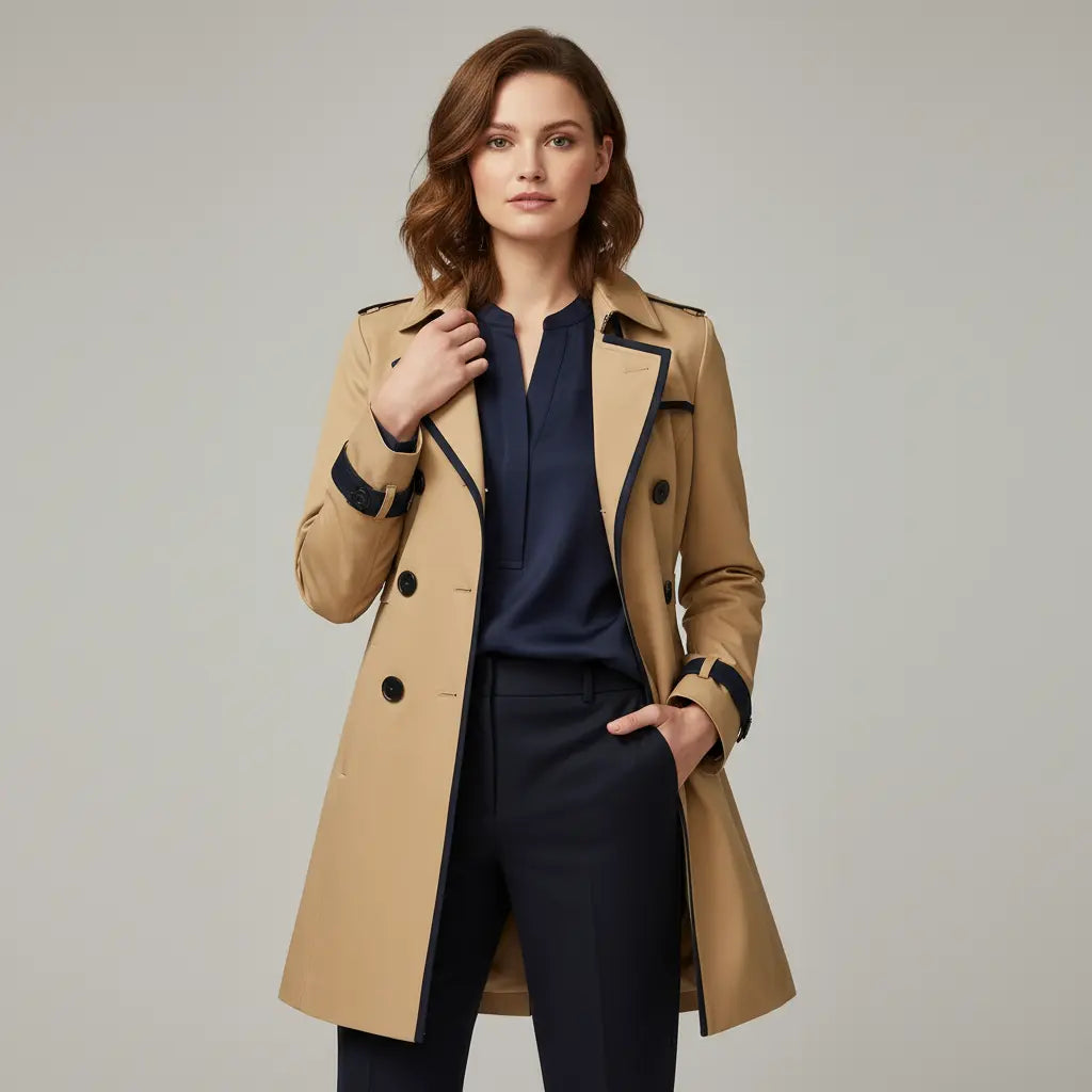 MEWE | Elara – Button Front Trench Coat with Contrast Trim Mewe London