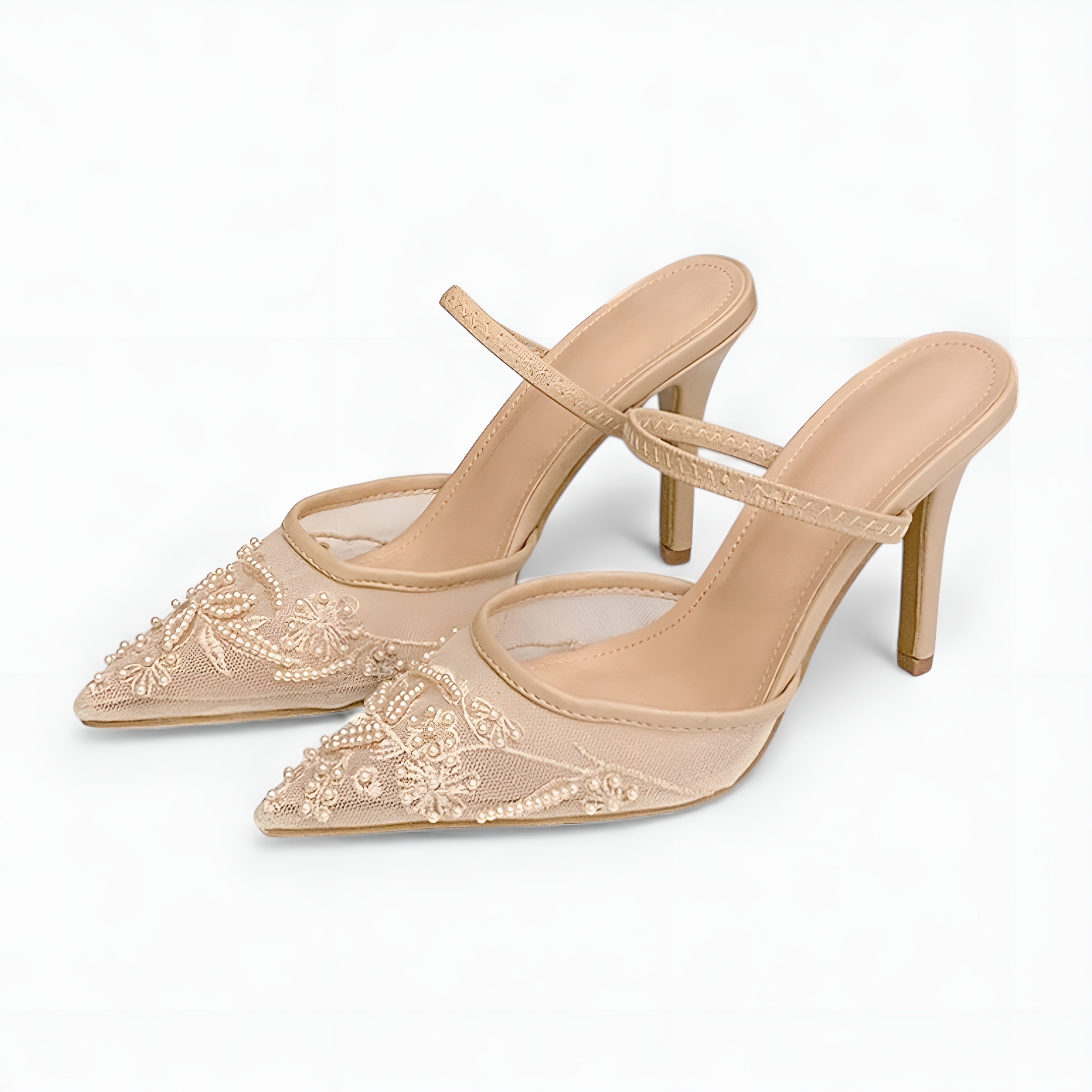 MEWE | Embroidered Mesh Slingback Heels with Pointed Toe Mewe London