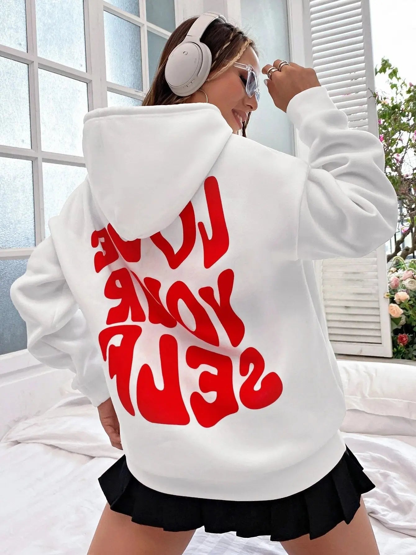 MEWE | Graphic Hoodie with Love Yourself Print and Oversized Fit Mewe London