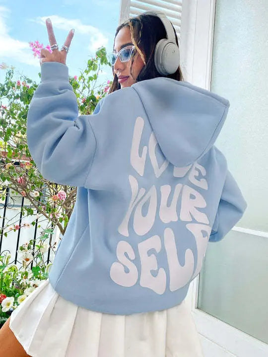 MEWE | Graphic Hoodie with Love Yourself Print and Oversized Fit Mewe London