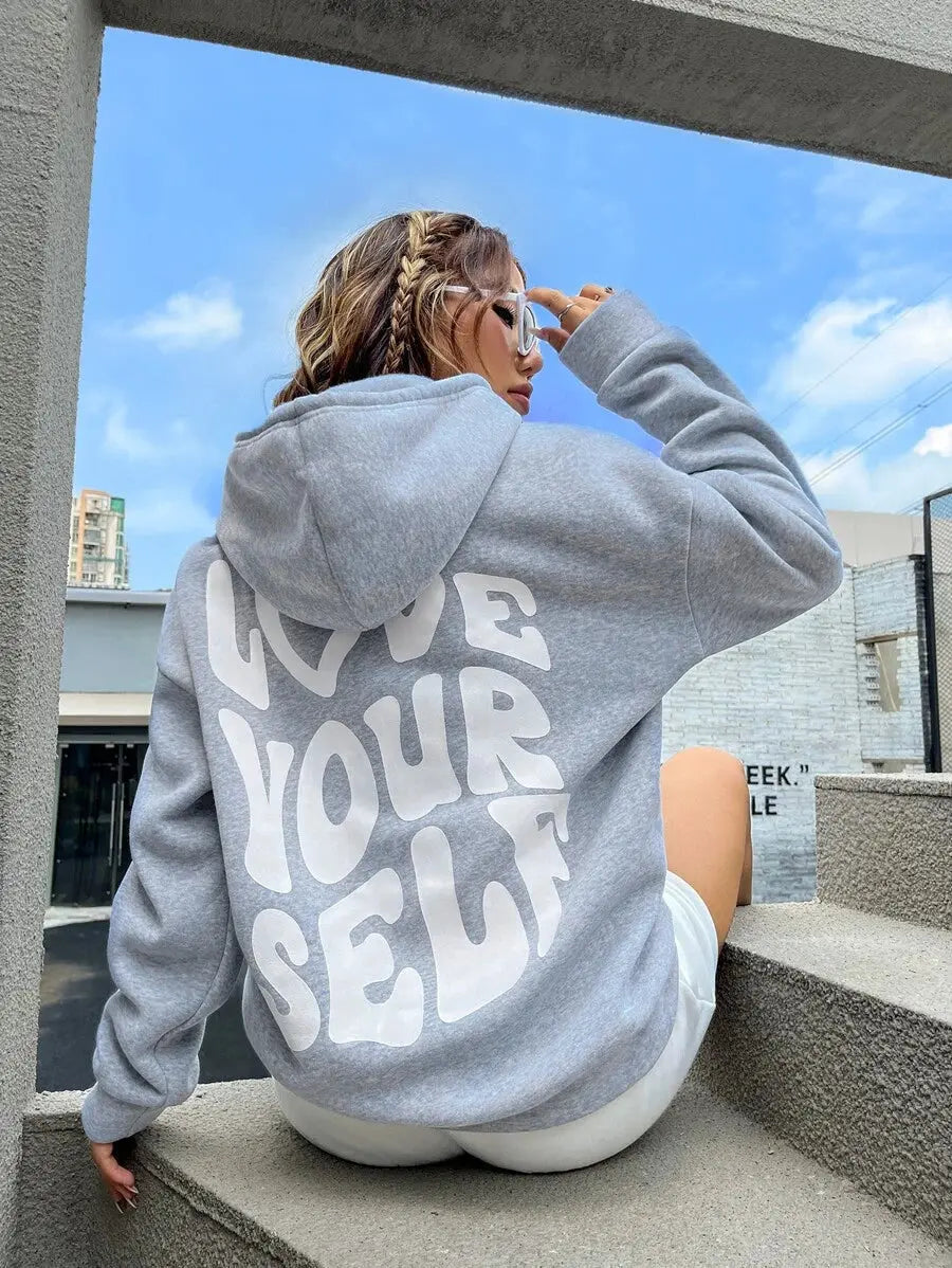 MEWE | Graphic Hoodie with Love Yourself Print and Oversized Fit Mewe London