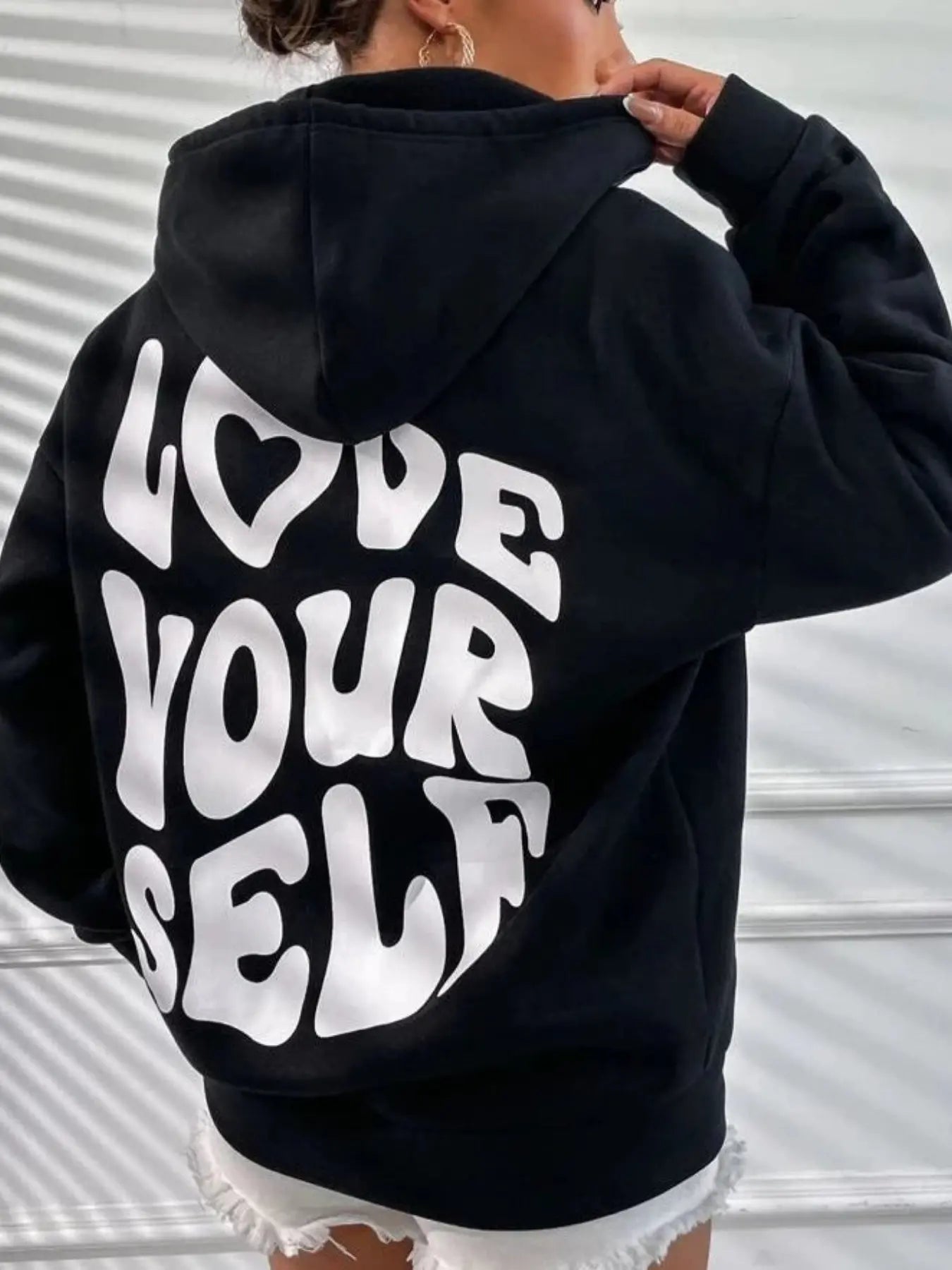 MEWE | Graphic Hoodie with Love Yourself Print and Oversized Fit Mewe London