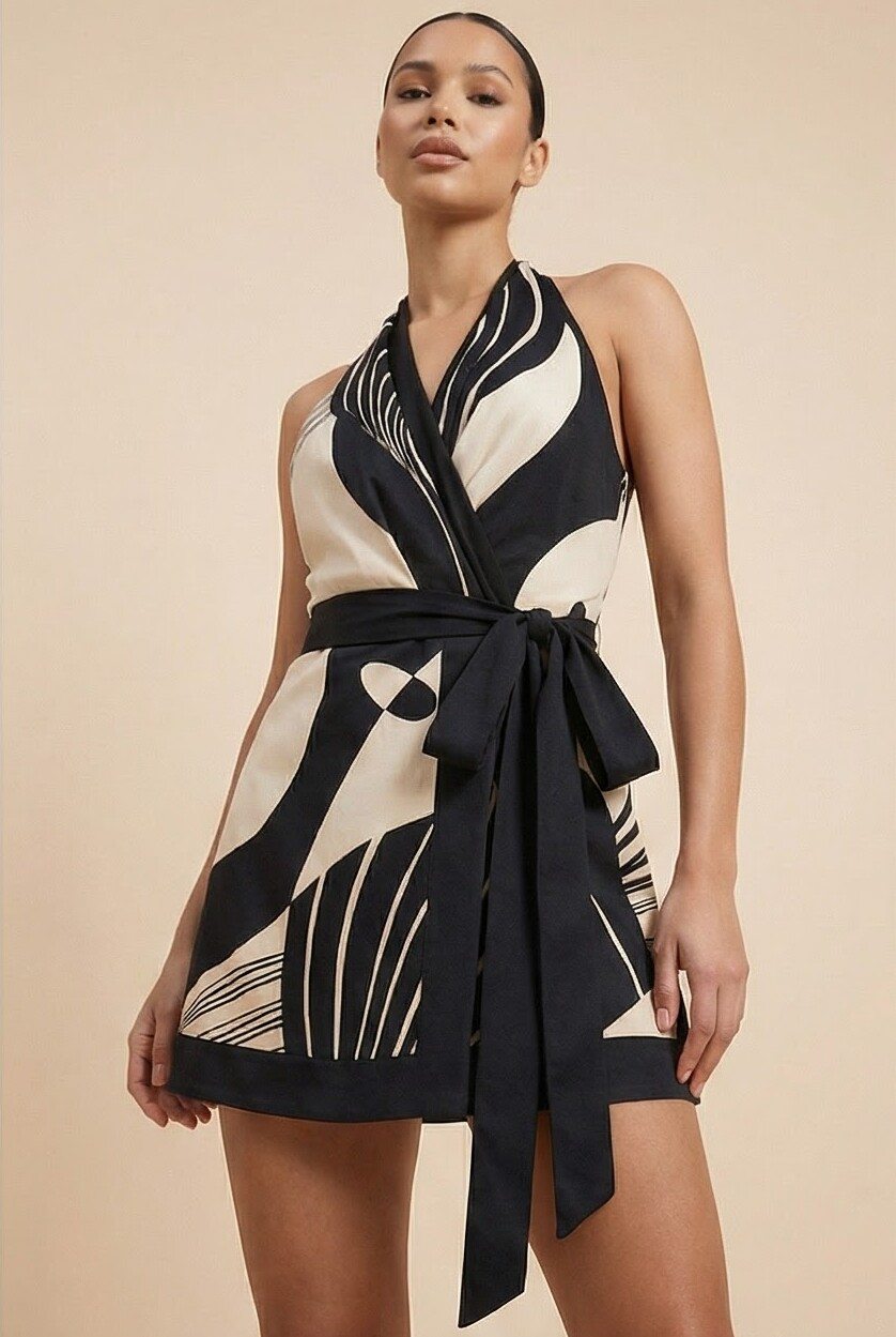 MEWE | Halter Wrap Mini Dress with Tie Waist Mewe London