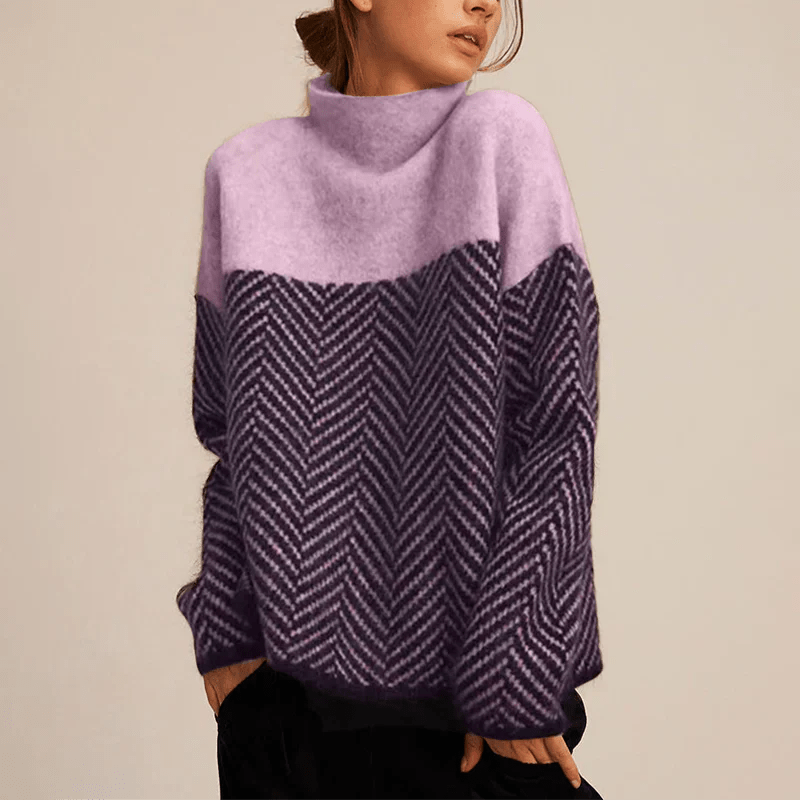 MEWE | High Neck Patterned Knit Jumper with Relaxed Fit Mewe London