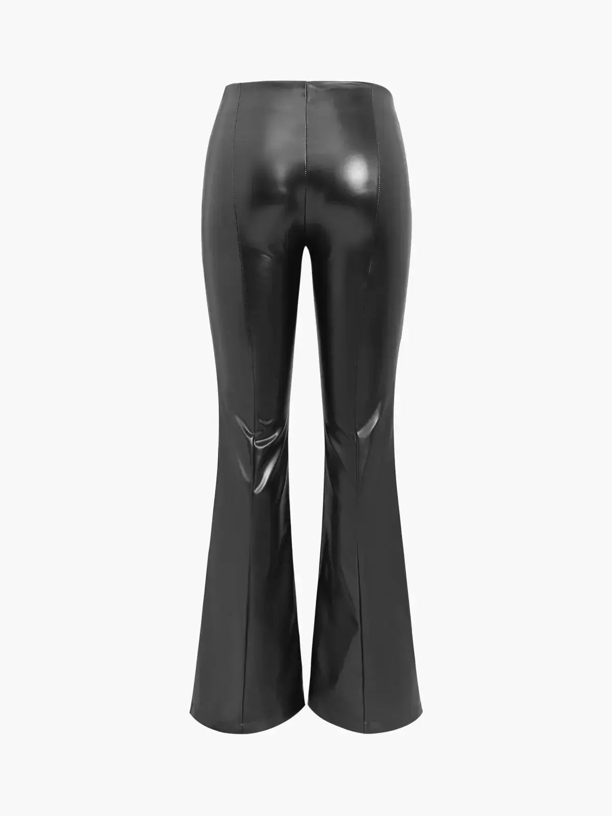 MEWE | High-Rise Flared Trousers with Front Slits in Coated Faux Material Mewe London