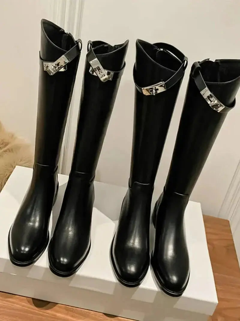 MEWE | Knee-High Riding Boots with Side Buckle Detail Mewe London