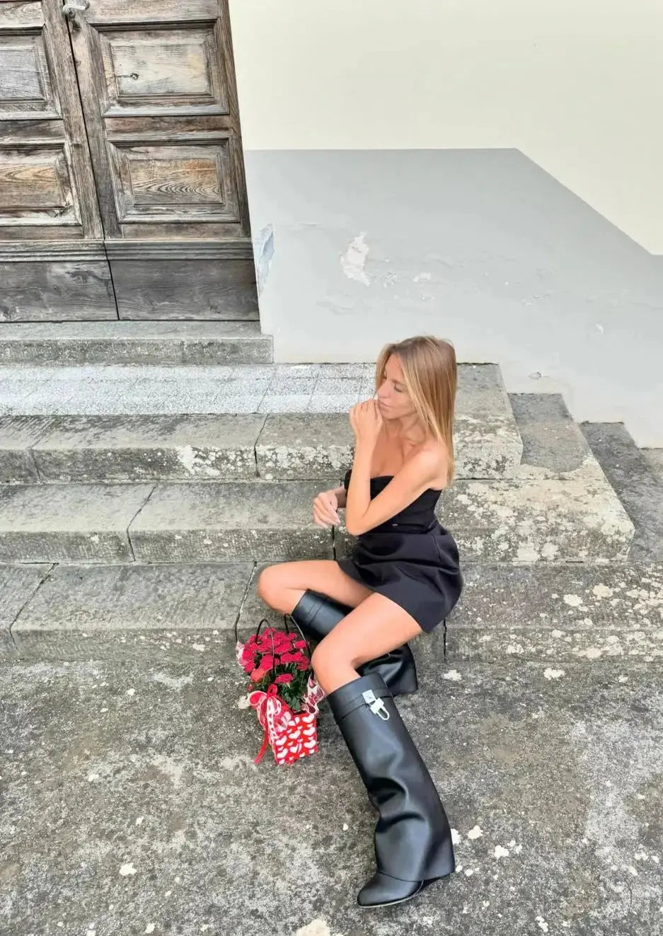 MEWE | Knee-High Wedge Boots with Glossy Finish Mewe London