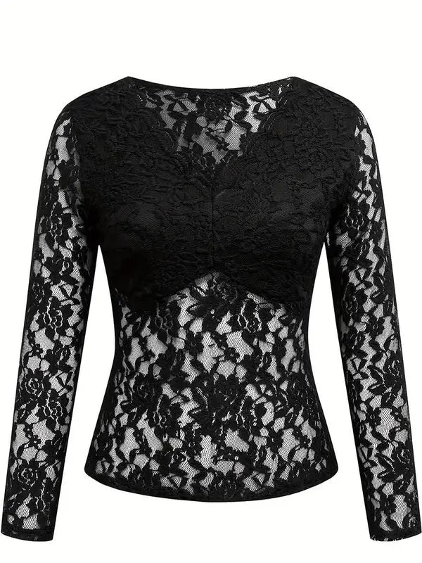 MEWE | Lace Top with V-Neck and Long Sleeves Mewe London