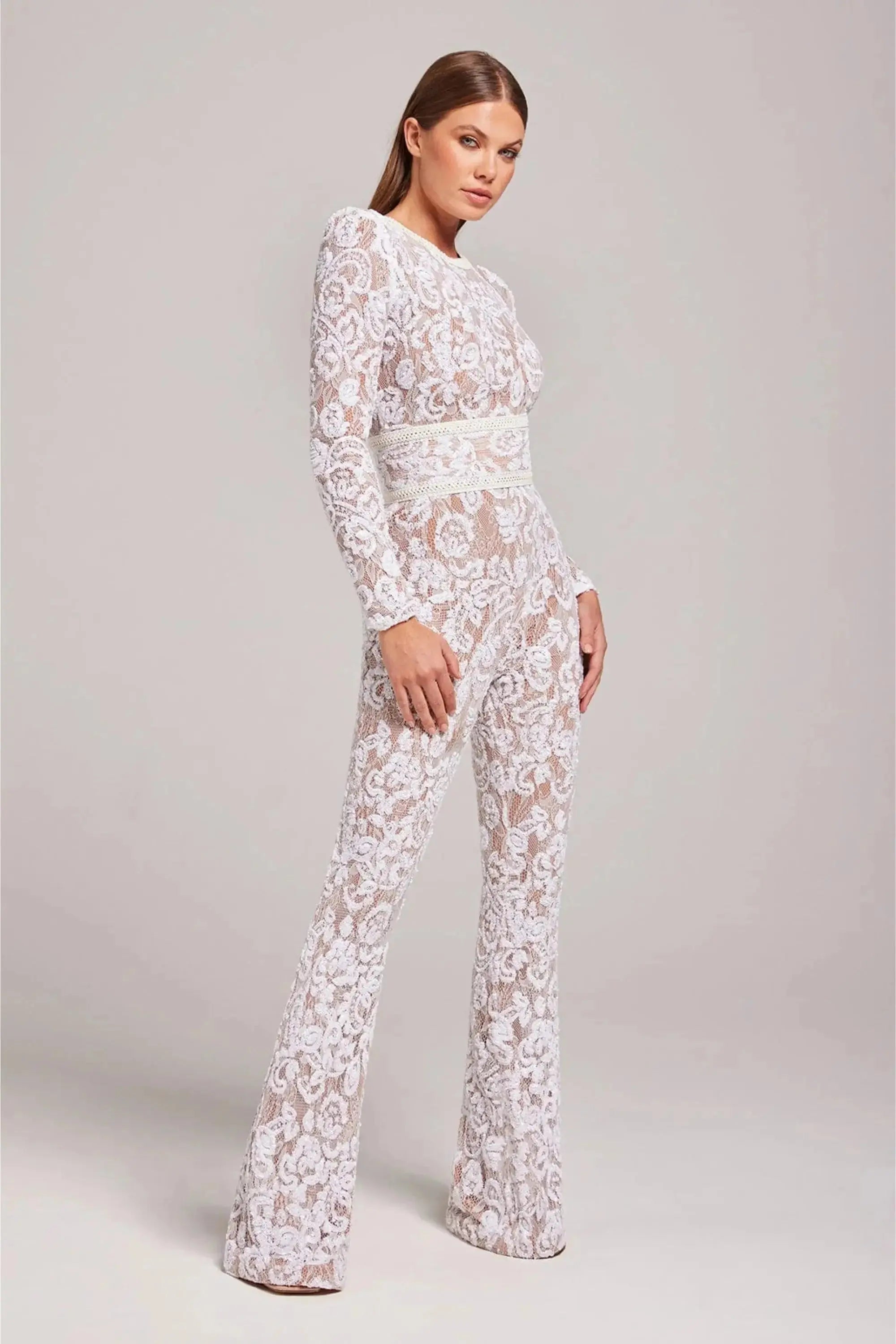 MEWE | Long Sleeve Embellished Flared Jumpsuit Mewe London