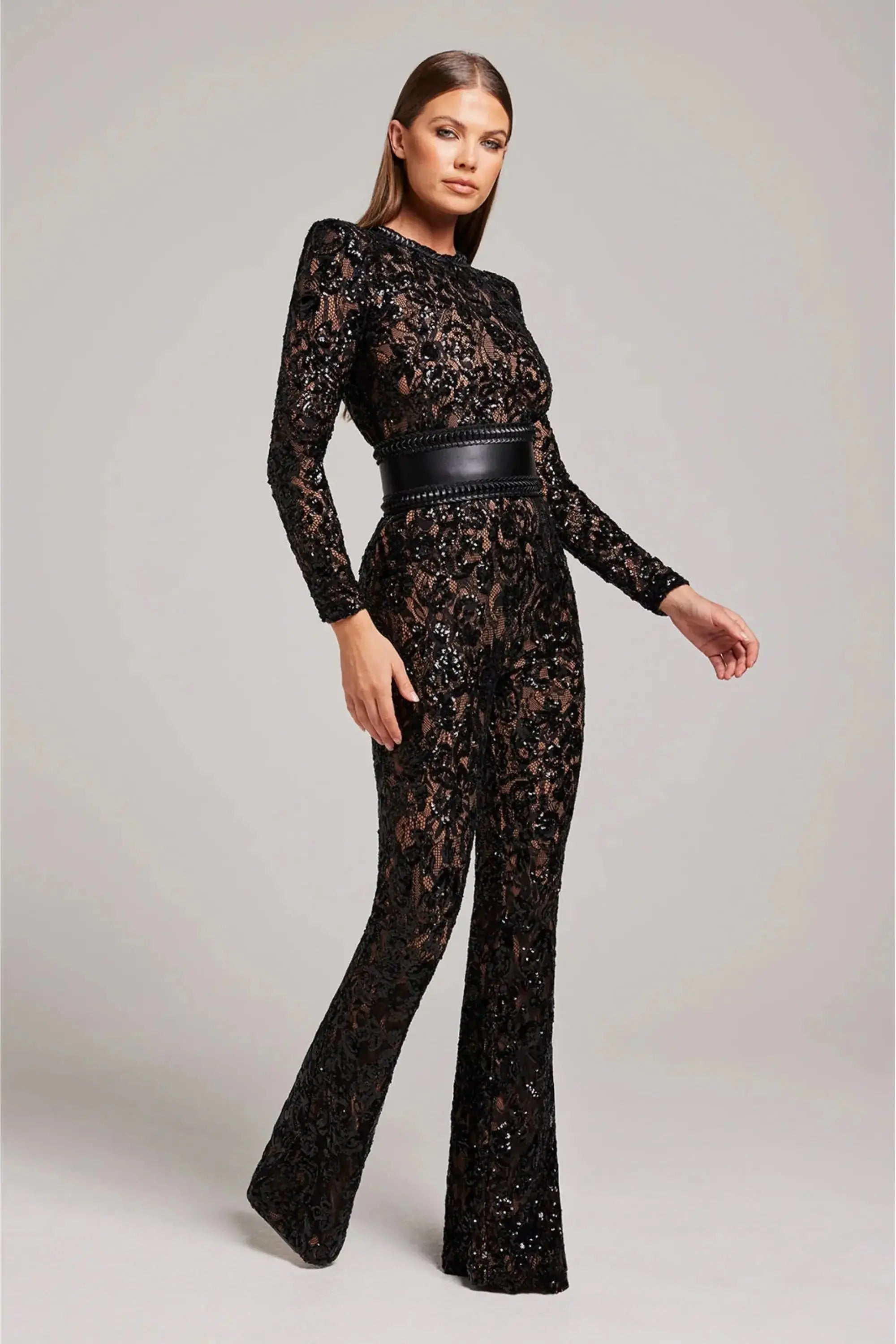MEWE | Long Sleeve Embellished Flared Jumpsuit Mewe London