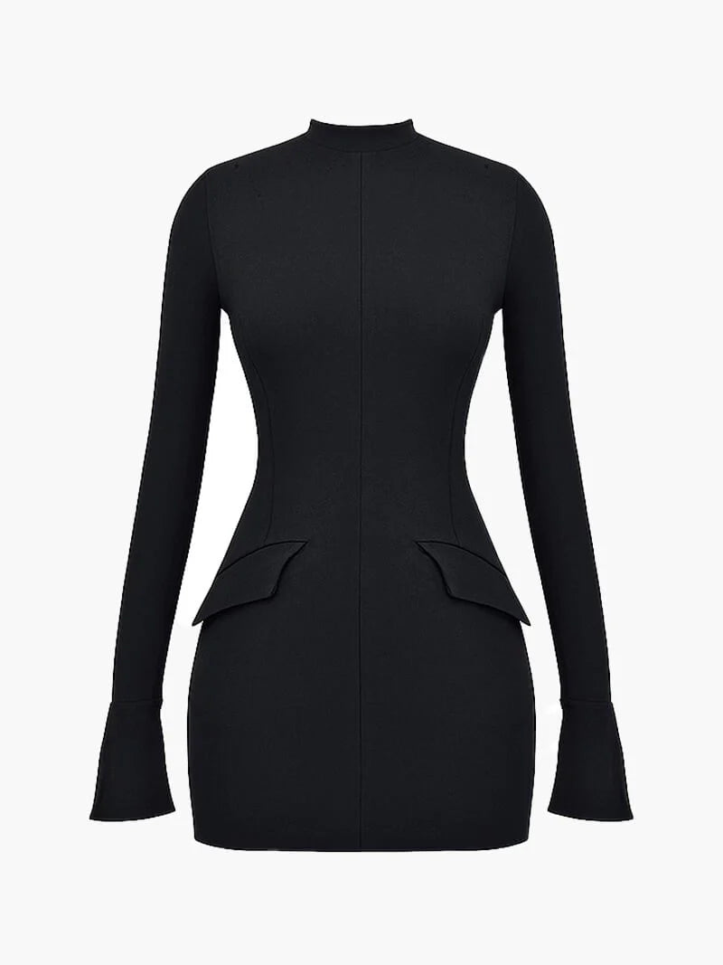 MEWE | Long Sleeve Mini Dress with Peplum Waist Detail