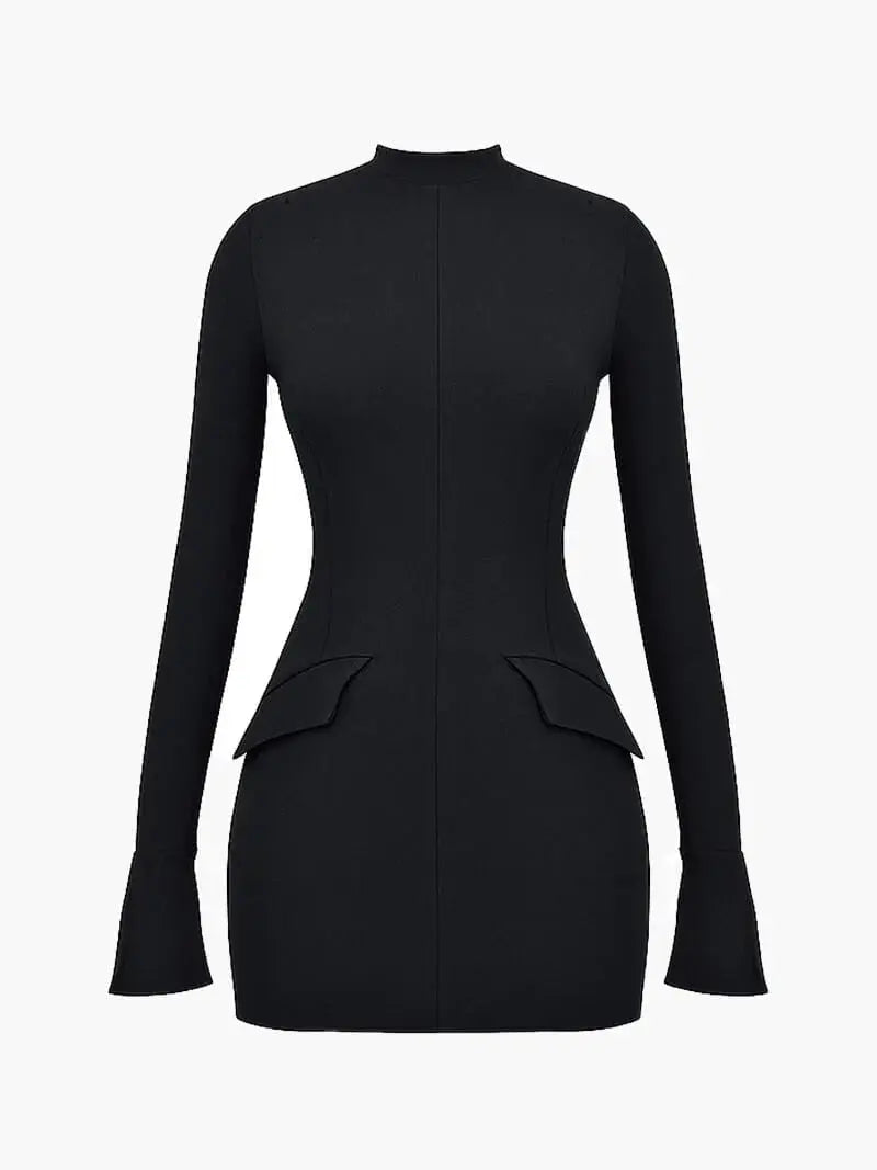 MEWE | Long Sleeve Mini Dress with Peplum Waist Detail Mewe London
