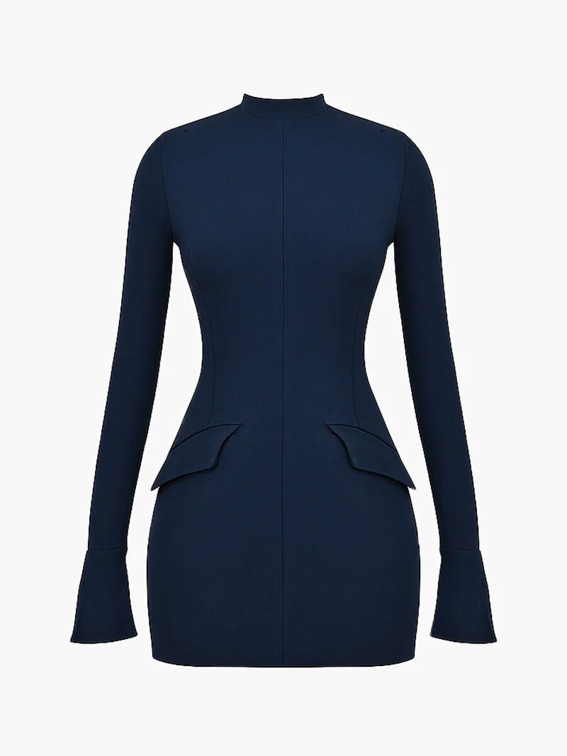 MEWE | Long Sleeve Mini Dress with Peplum Waist Detail