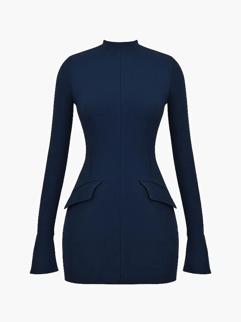MEWE | Long Sleeve Mini Dress with Peplum Waist Detail Mewe London