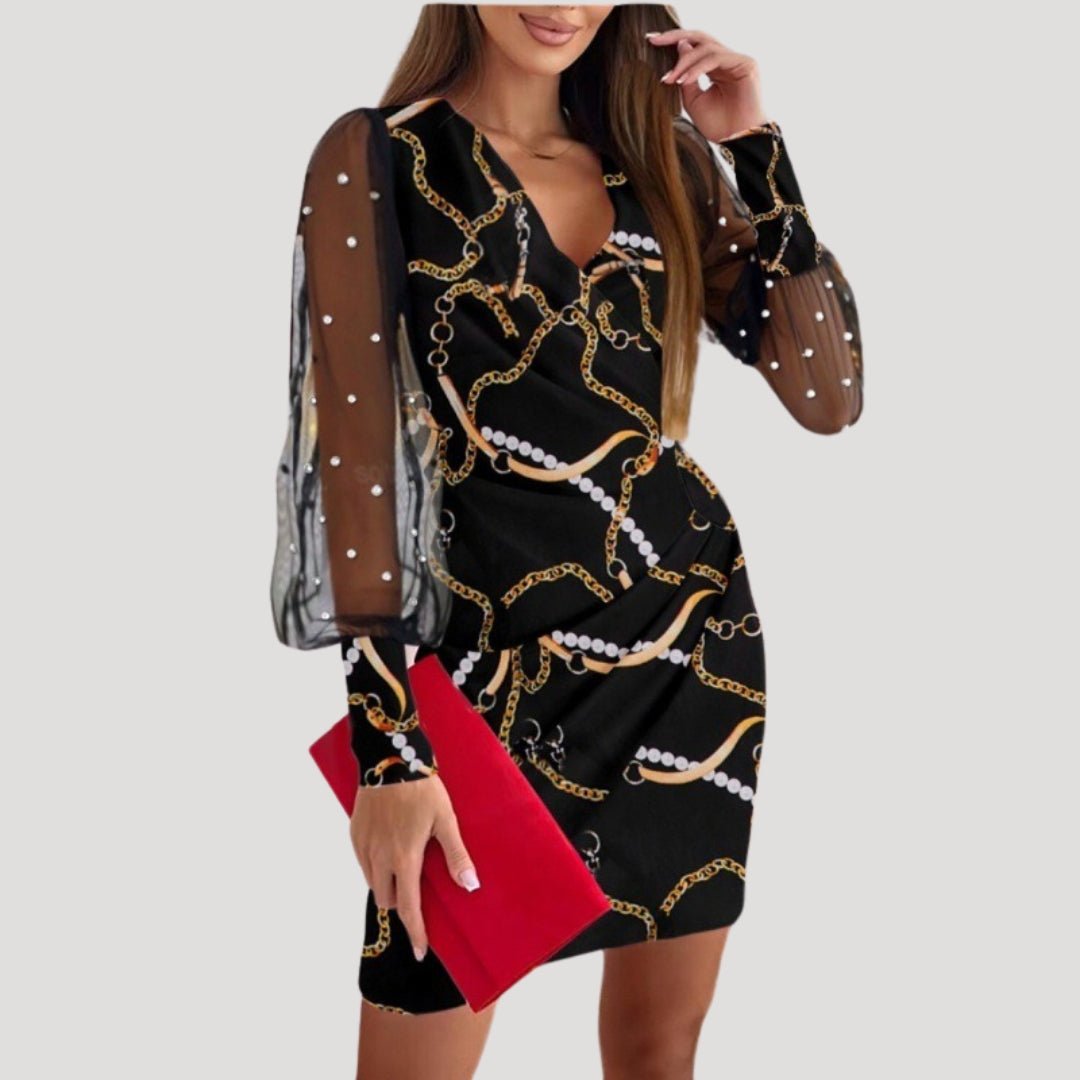 MEWE | Mini Wrap Dress with Sheer Long Sleeves Mewe London