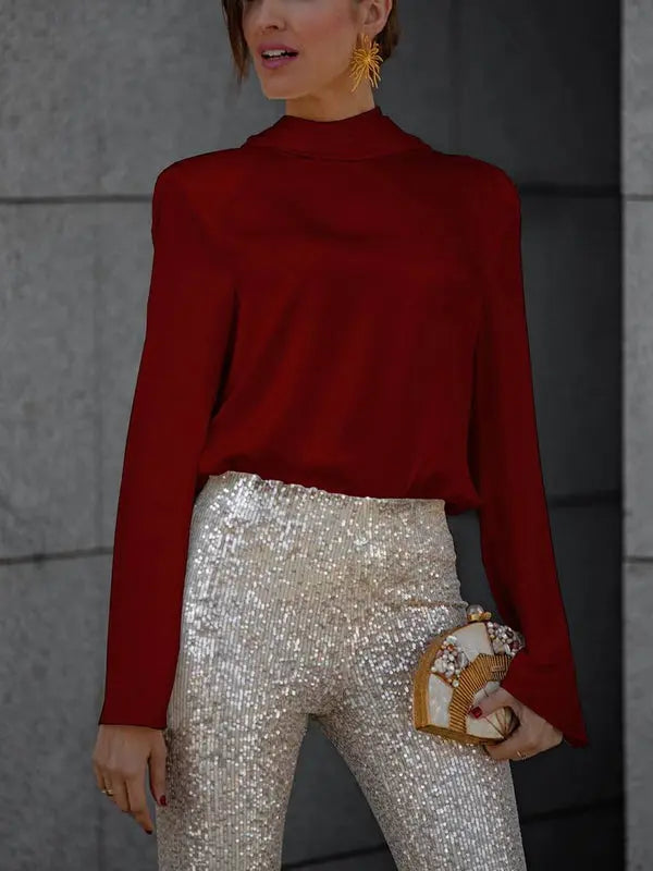 MEWE | Open-Back Satin Shirt with Long Sleeves Mewe London