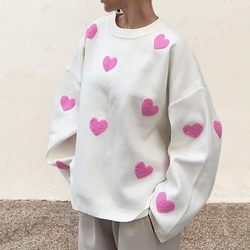 MEWE | Oversized Sweater with Heart Pattern and Ribbed Finish Mewe London