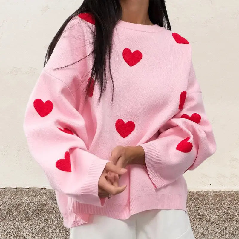 MEWE | Oversized Sweater with Heart Pattern and Ribbed Finish Mewe London