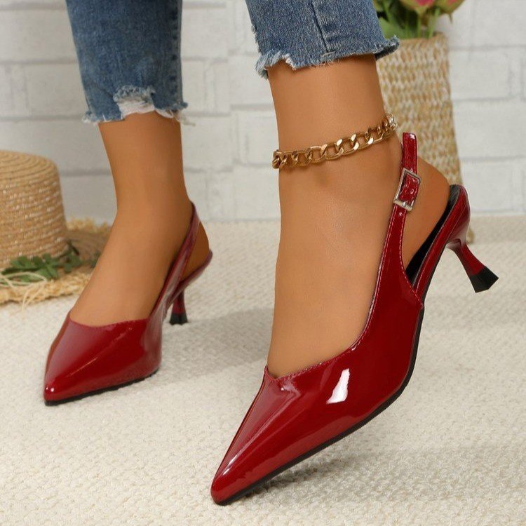MEWE | Patent Slingback Heels with Pointed Toe Design