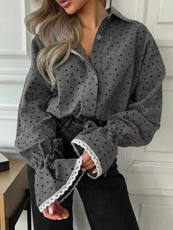MEWE | Polka Dot Blouse with Lace Cuffs and Flared Long Sleeves Mewe London
