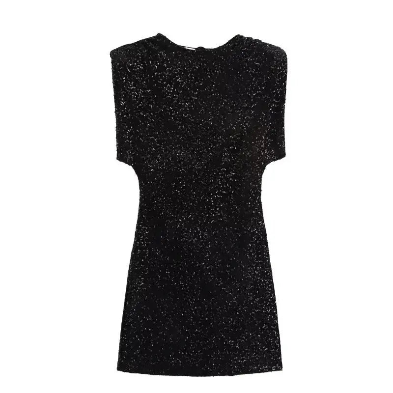 MEWE | Sequin Dress with Shoulder Pads and Back Cutout Mewe London