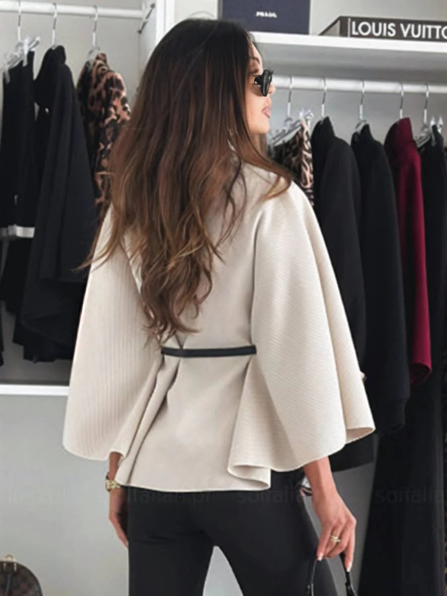 MEWE | Short Belted Poncho Coat with Button Detail