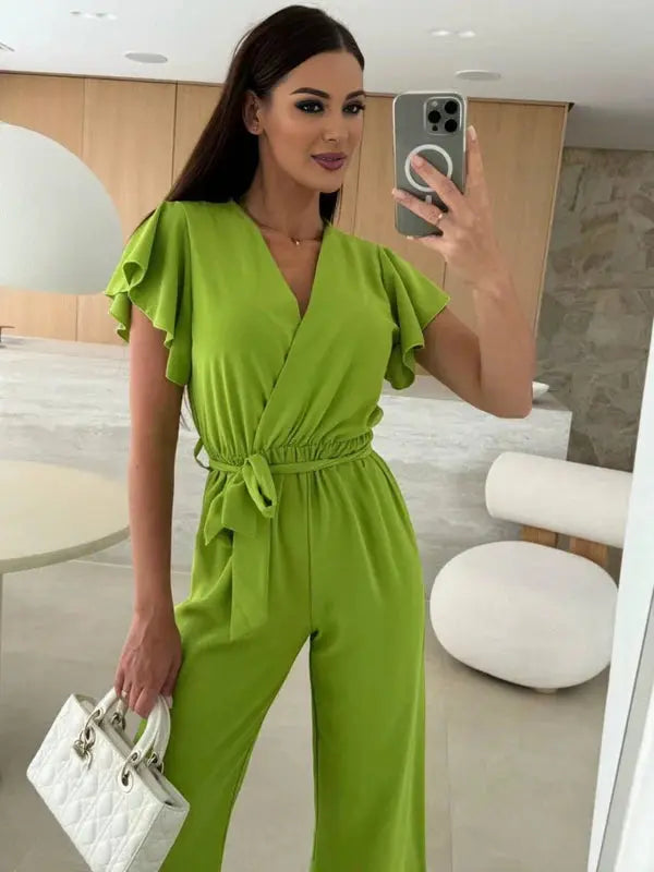 MEWE | Sleeveless V-Neck Jumpsuit with Belt and Wide-Leg Design Mewe London
