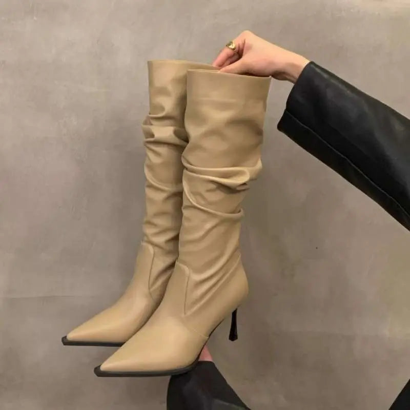 MEWE | Slouch Knee-High Stiletto Boots with Pointed Toe Mewe London