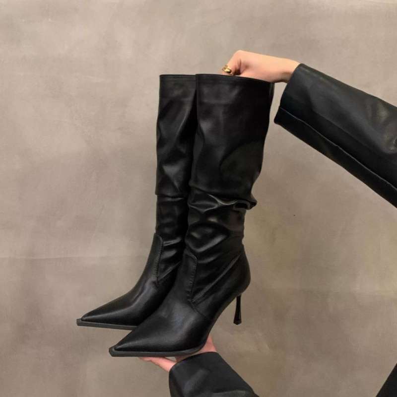 MEWE | Slouch Knee-High Stiletto Boots with Pointed Toe