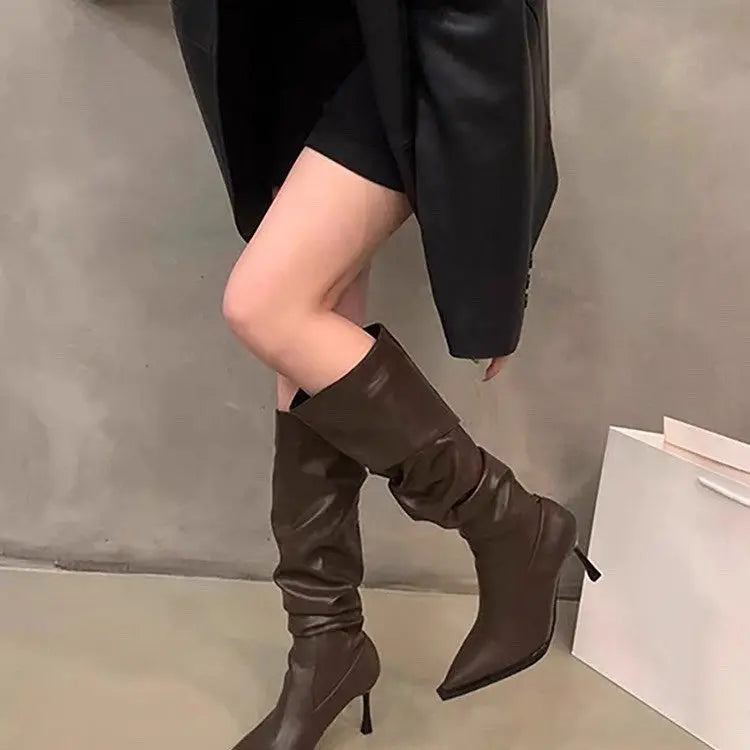 MEWE | Slouch Knee-High Stiletto Boots with Pointed Toe Mewe London
