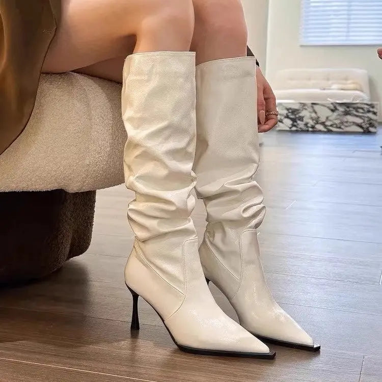 MEWE | Slouch Knee-High Stiletto Boots with Pointed Toe Mewe London