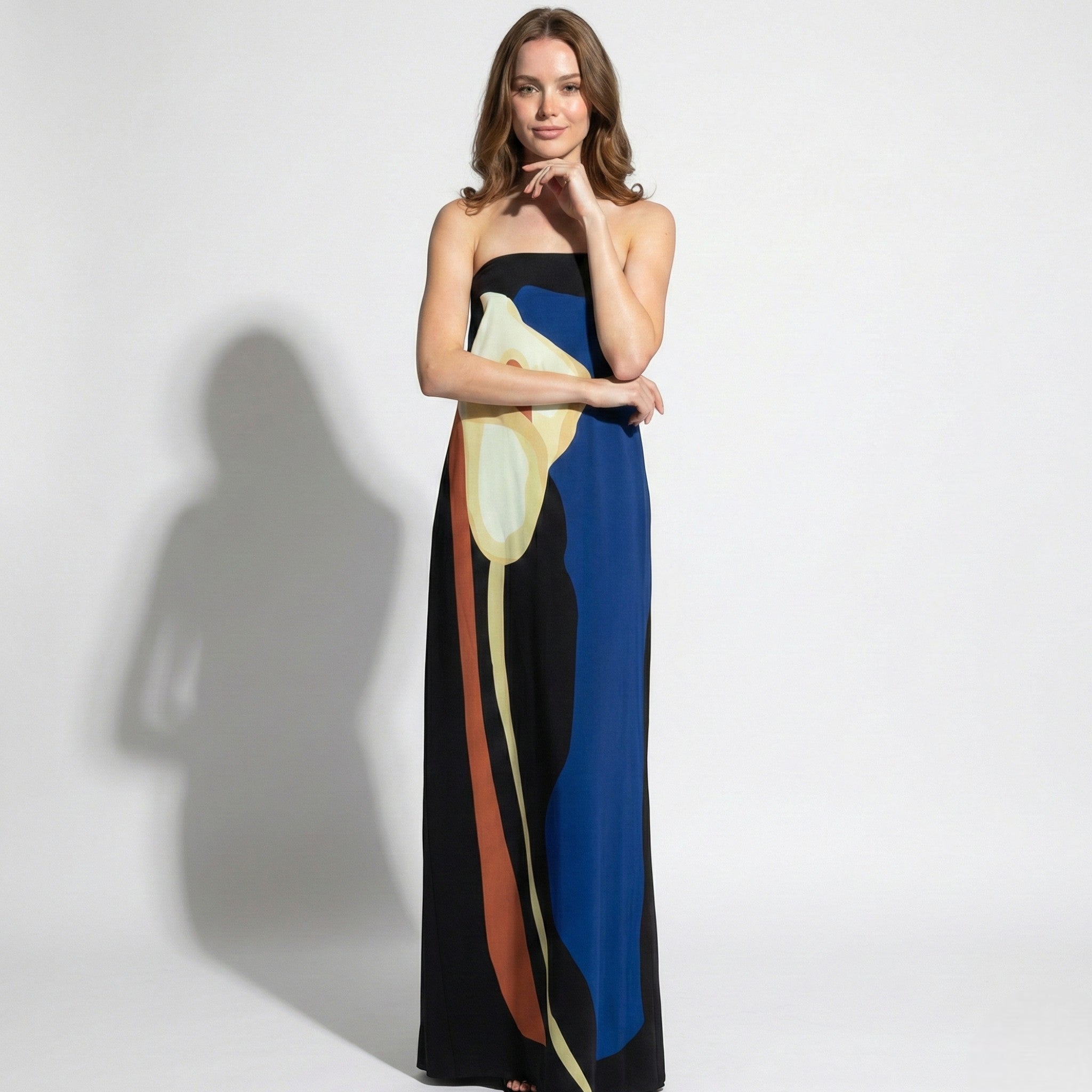 MEWE | Strapless Maxi Dress with Abstract Floral Print Mewe London