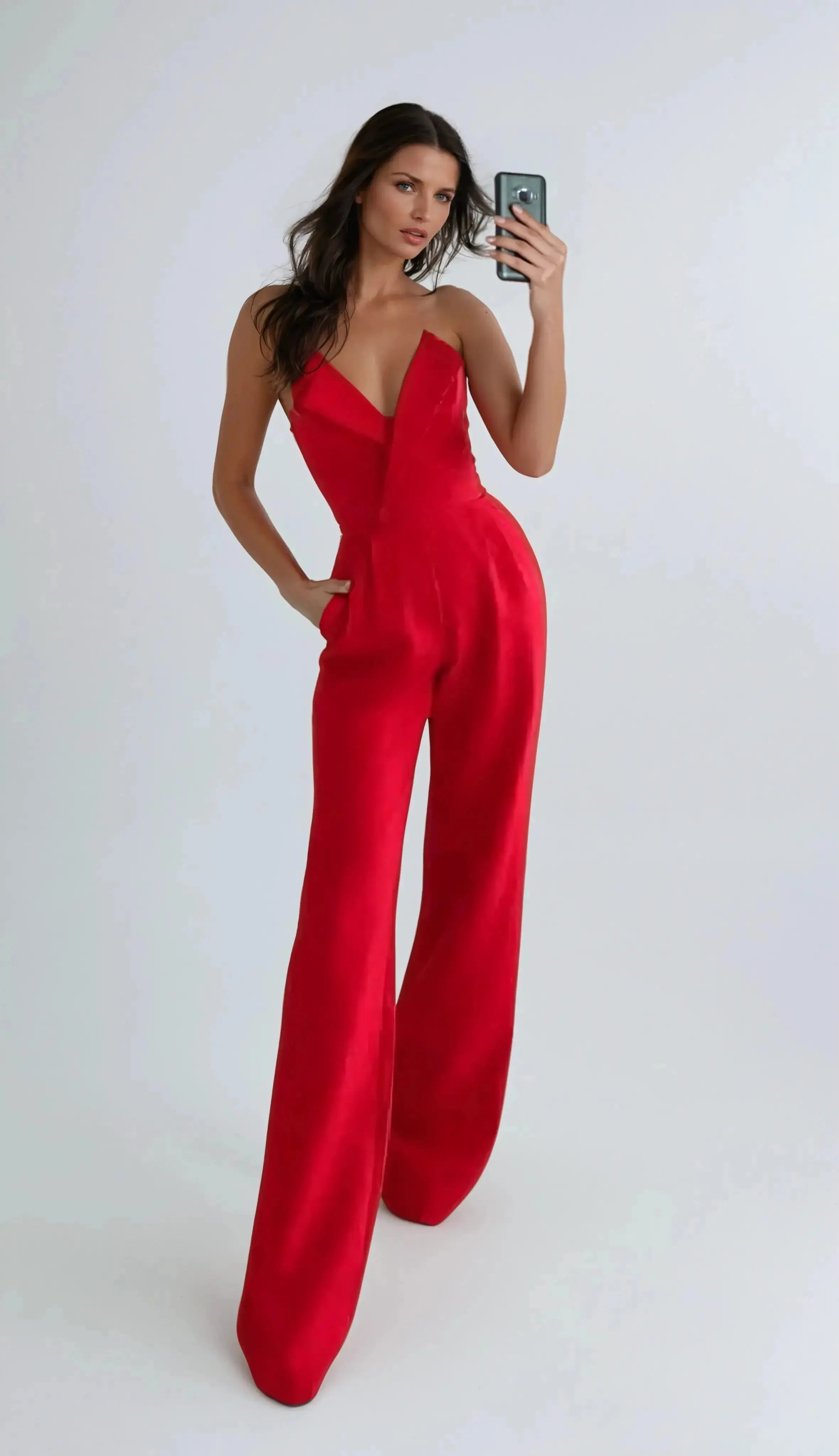 MEWE | Structured Pleated Strapless Wide-Leg Jumpsuit Mewe London
