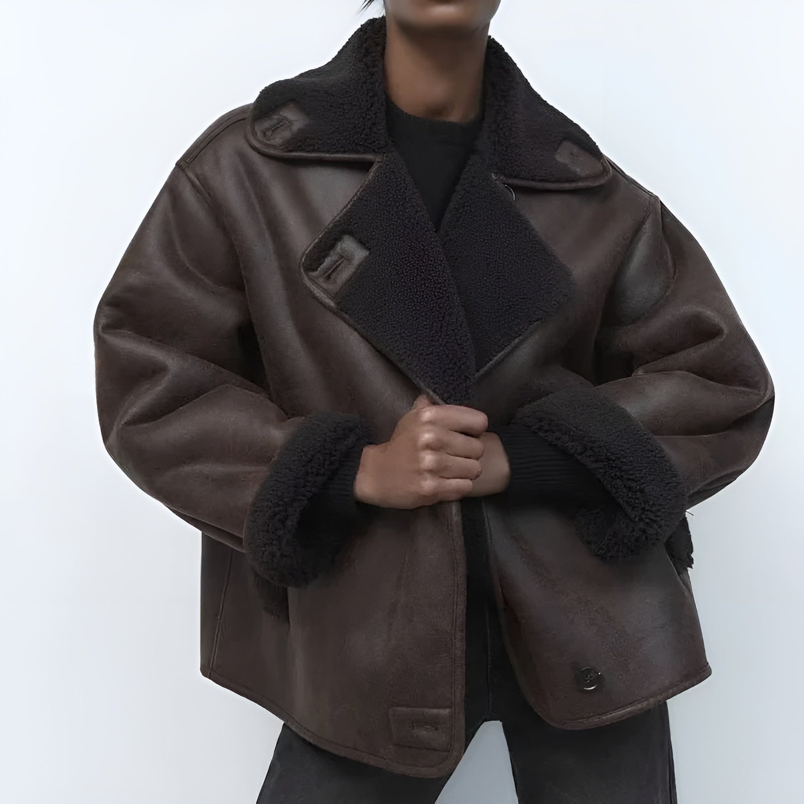 MEWE | Synthetic Shearling Jacket with Lapel Collar for Warmth and Style