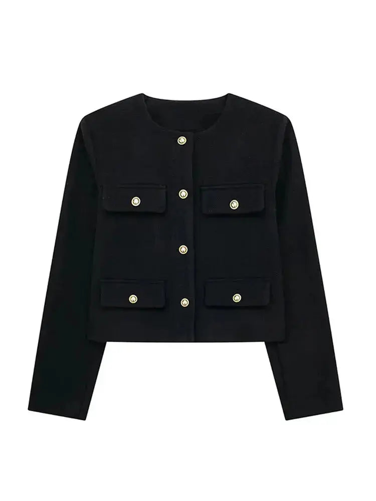 MEWE | Textured Button-Up Cropped Jacket with Round Neckline Mewe London
