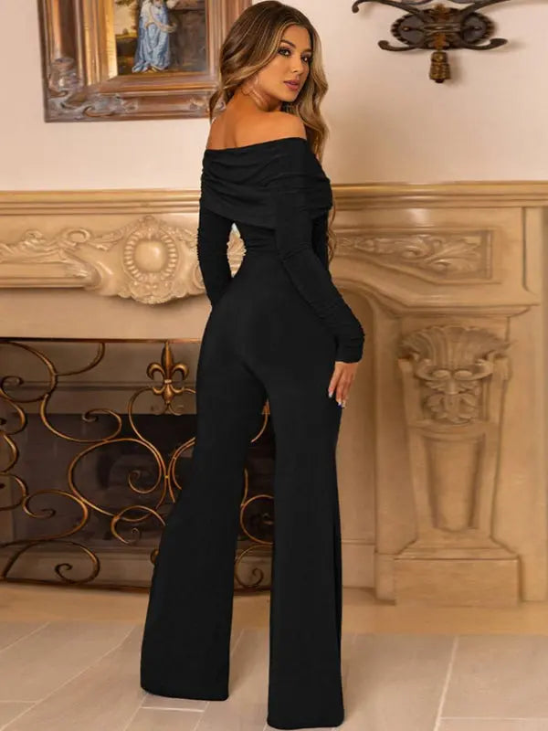 MEWE | V-Neck Crossover Jumpsuit with Long Sleeves and Flared Trousers Mewe London